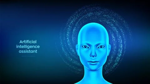 AI. Artificial intelligence concept. Cyborg woman head. Female robot electron Stock Illustration