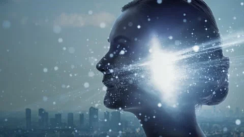 AI (Artificial Intelligence) concept. Deep learning. Mindfulness. Psychology. Stock Footage 139390379