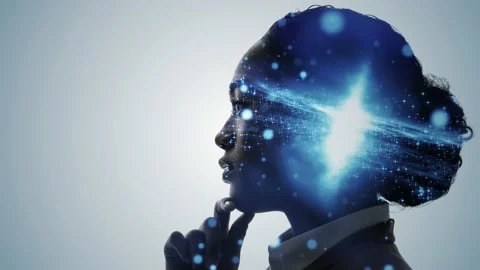 AI (Artificial Intelligence) concept. Deep learning. Mindfulness. Psychology. Video stock 139390390