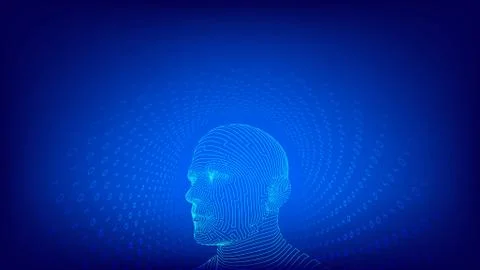 AI. Artificial intelligence concept. Digital brain. Abstract human face. Huma Stock Illustration