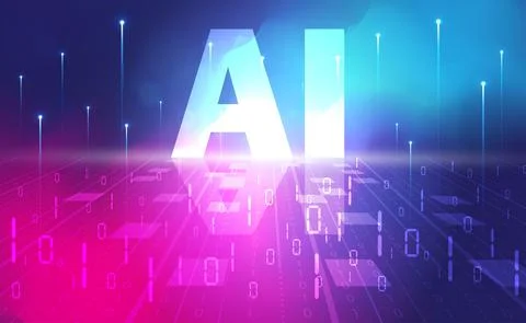 AI Artificial intelligence concept, Digital technology banner pink blue vector Stock Illustration