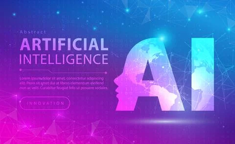 AI Artificial intelligence concept Digital technology banner pink blue vector Stock Illustration
