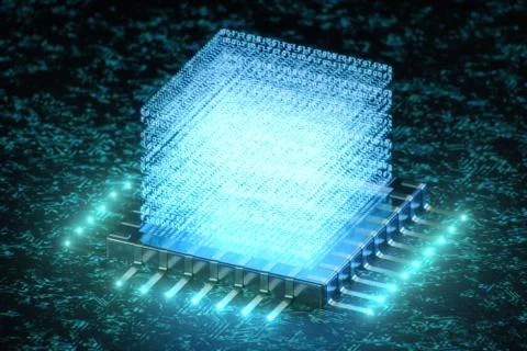 AI - artificial intelligence concept. Hologram above CPU. Machine learning Stock Illustration