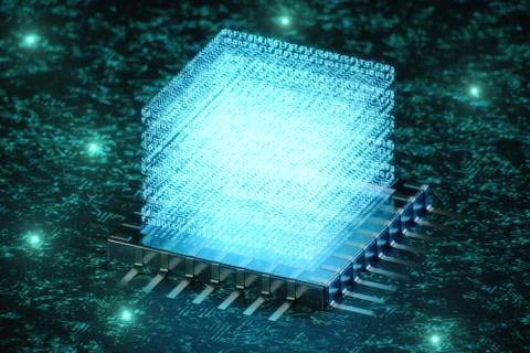AI - artificial intelligence concept. Hologram above CPU. Machine learning Stock-Illustration