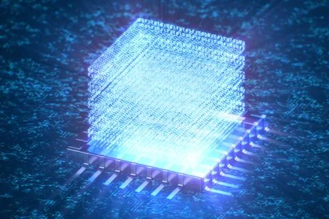 AI - artificial intelligence concept. Hologram above CPU. Machine learning Stock Illustration
