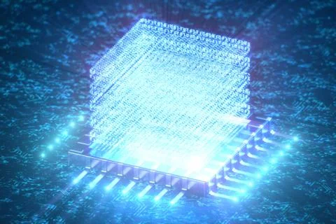 AI - artificial intelligence concept. Hologram above CPU. Machine learning Stock Illustration