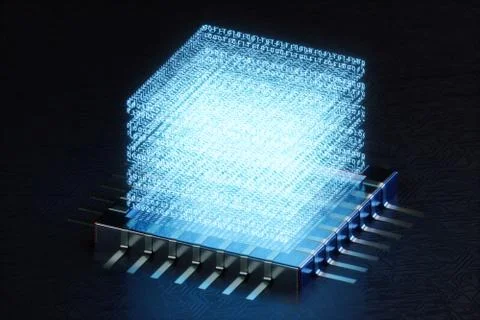 AI - artificial intelligence concept. Hologram above CPU. Machine learning Stock-Illustration