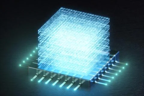 AI - artificial intelligence concept. Hologram above CPU. Machine learning Stock-Illustration