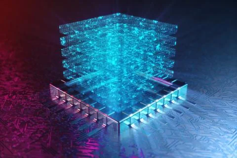 AI - artificial intelligence concept. Hologram above CPU. Machine learning Stock Illustration