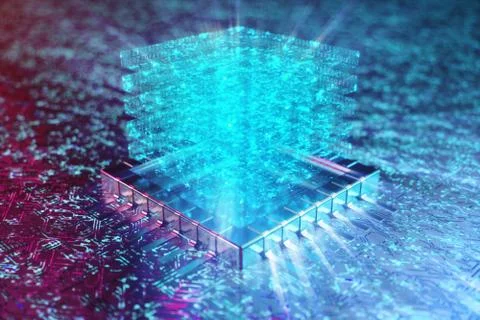 AI - artificial intelligence concept. Hologram above CPU. Machine learning Stock Illustration