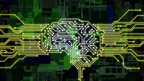 AI (Artificial Intelligence) concept. Human brain and circuit board. Stock Footage 113517485