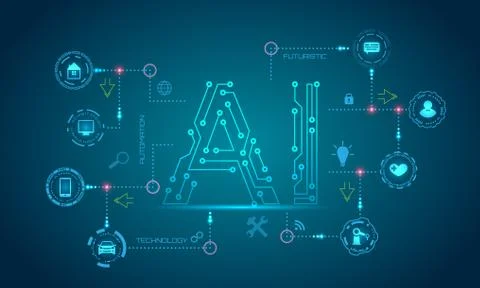AI (Artificial Intelligence) Concept Machine Learning, Nanotechnologies, Smart Stock Illustration