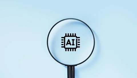 Ai, Artificial Intelligence concept. Magnifying glass with Ai Data icon on .. Stock Illustration