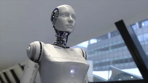 AI Artificial Intelligence Concept Modern Humanoid Robot Stock Footage 319673414