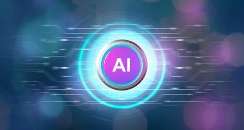AI artificial intelligence concept, Power button glowing light isolated Stock Illustration