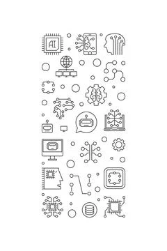 AI - Artificial Intelligence concept vector outline minimal vertical banner Stock Illustration