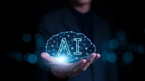 AI, Artificial intelligence concept. Virtual artificial intelligence brain. Stock Photos