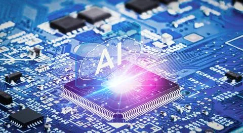 AI artificial intelligence concept,microprocessor on motherboard Foto stock