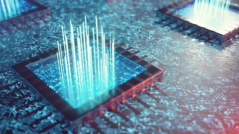 AI artificial intelligence CPU concept. Machine learning. CPUs on the board with Stock Footage 104807828