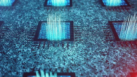 AI artificial intelligence CPU concept. Machine learning. CPUs on the board with Stock Footage 104808773