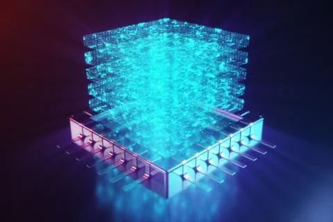 AI - artificial intelligence CPU concept. Hologram above CPU. Machine learning Illustrazione stock