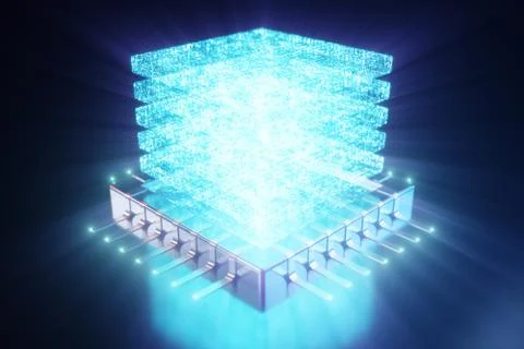AI - artificial intelligence CPU concept. Hologram above CPU. Machine learning Stock Illustration