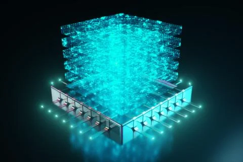 AI - artificial intelligence CPU concept. Hologram above CPU. Machine learning Stock Illustration