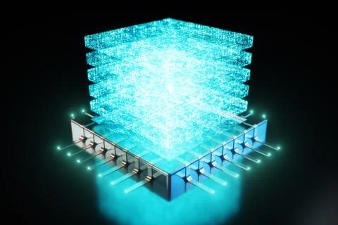 AI - artificial intelligence CPU concept. Hologram above CPU. Machine learning Stock-Illustration