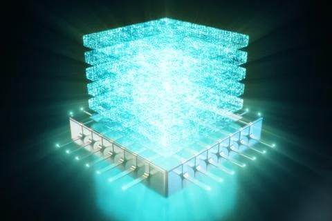 AI - artificial intelligence CPU concept. Hologram above CPU. Machine learning Stock Illustration