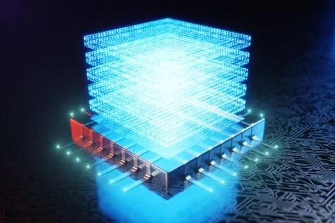 AI - artificial intelligence CPU concept. Hologram above CPU. Machine learning 스톡 일러스트