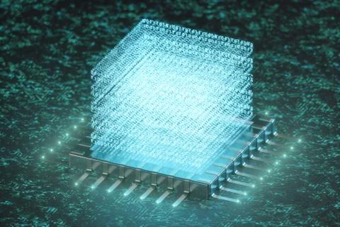 AI - artificial intelligence CPU concept. Hologram above CPU. Machine learning Stock Illustration