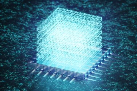 AI - artificial intelligence CPU concept. Hologram above CPU. Machine learning Illustrazione stock