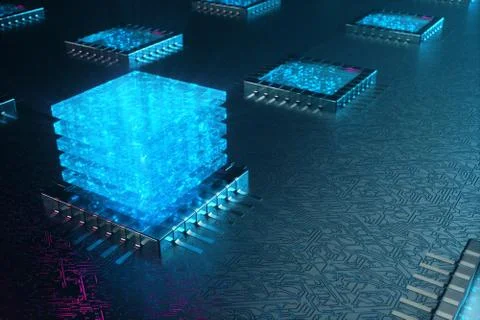 AI - artificial intelligence CPU concept. Machine learning. CPU on the board Stock Illustration