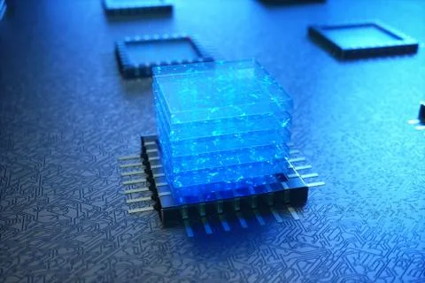 AI - artificial intelligence CPU concept. Machine learning. CPU on the board Stock-Illustration