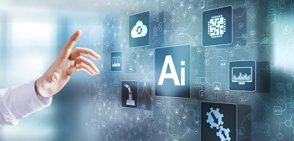 AI Artificial intelligence Deep Machine learning Neural network. Modern Internet Fotos Stock