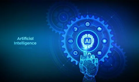 AI. Artificial Intelligence. Digital brain. Machine Learning Concept. Neural  Stock Illustration