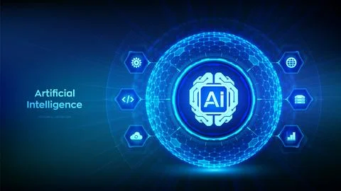 AI. Artificial Intelligence. Digital brain. Machine Learning Concept. Neural  Stock Illustration