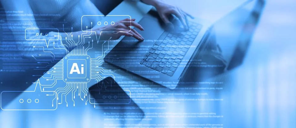 AI Artificial Intelligence in Digital Communication and Data Processing. Stock Photos