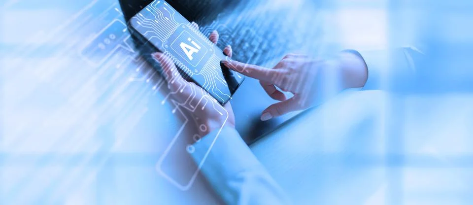 AI Artificial Intelligence in Digital Communication and Data Processing. Stock Photos