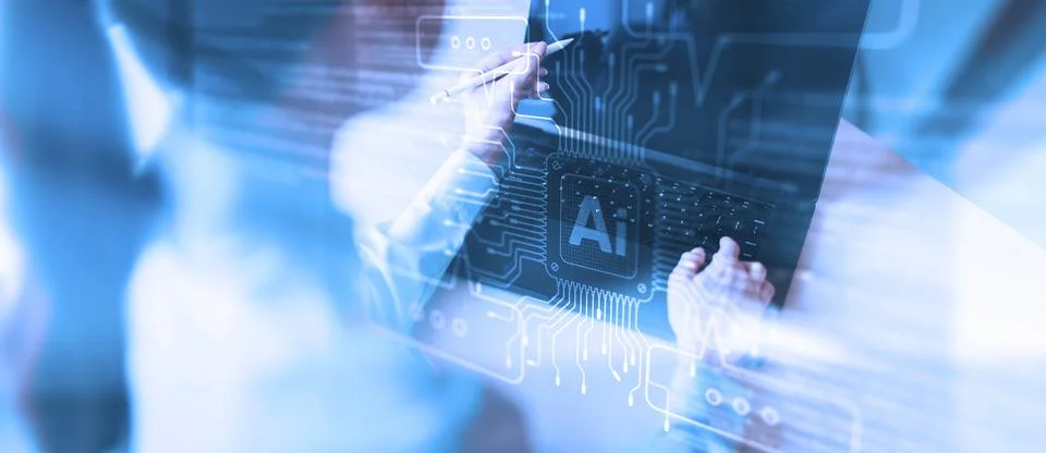 AI Artificial Intelligence in Digital Communication and Data Processing. Stock Photos