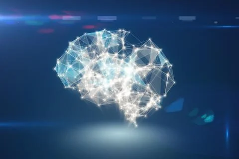 AI artificial intelligence, digital lines and luminous dots creating the stru Stock Illustration