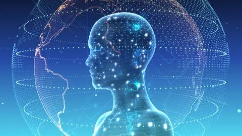 AI artificial intelligence digital network computer technologies 3D illustra Illustrazione stock