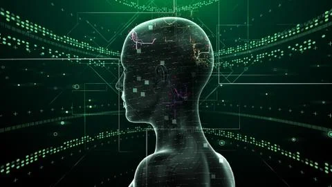 AI artificial intelligence digital network computer technologies 3D illustra Illustrazione stock