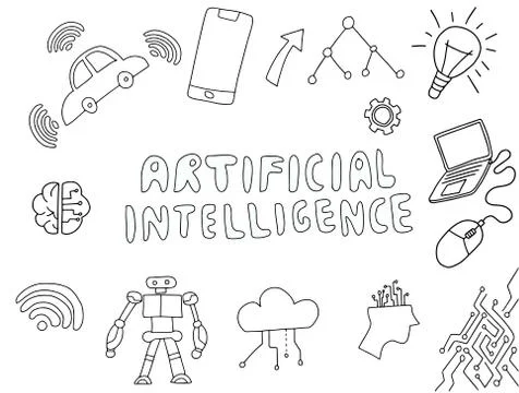 Ai artificial intelligence doodle with technology stuff vector illustration Stock Illustration