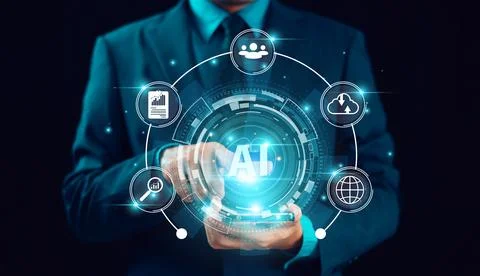 AI, artificial intelligence generate software computer website.  Businessman  Stock Photos