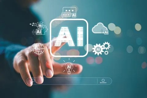 AI, artificial intelligence generate software computer website.  Businessman  Stock Photos