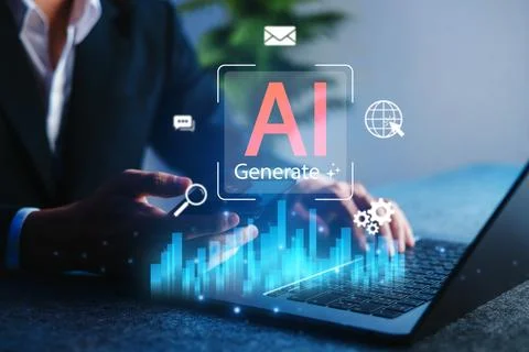 AI, Artificial intelligence generating data and insights concept, showing b.. Stock Photos