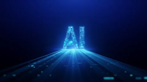 AI Artificial Intelligence Glowing Text Circuit Board Blue Technology Background Stock Footage 335835649
