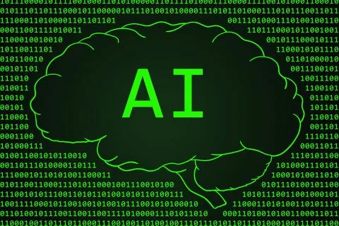 AI Artificial Intelligence Green Binary Code Concept Stock Illustration