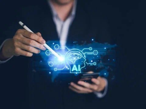 AI (Artificial intelligence) growing with brain. Businessman data analytics.. Stock Photos